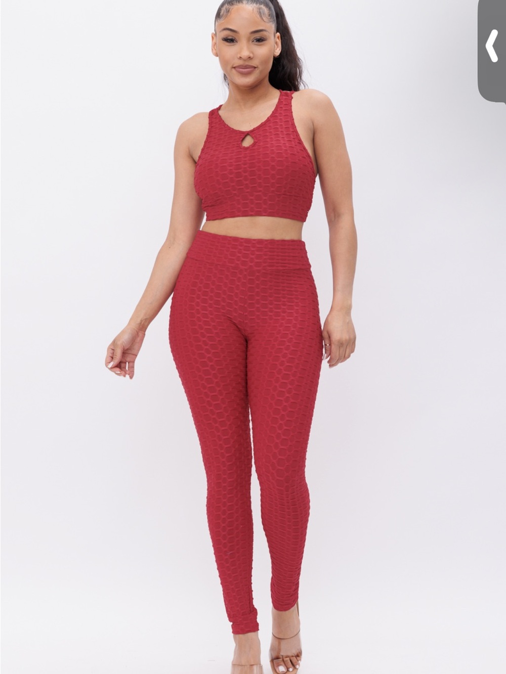 High-Waist Textured Leggings - Red